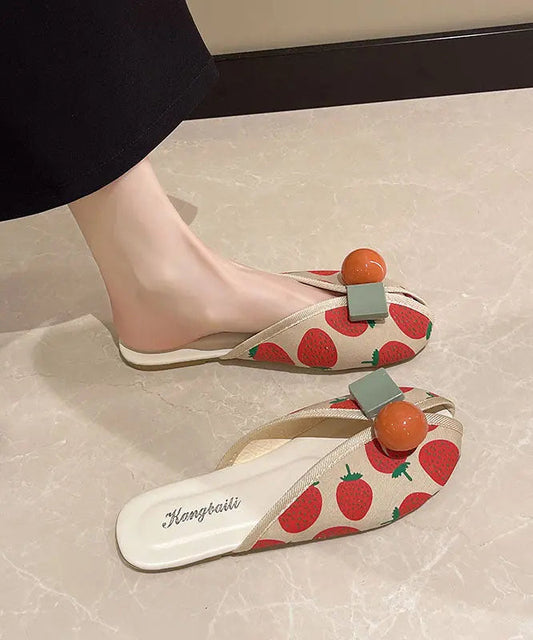 DIY Strawberry Print Splicing Slide Sandals Cotton Fabric Ada Fashion