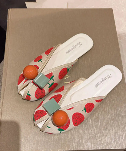 DIY Strawberry Print Splicing Slide Sandals Cotton Fabric Ada Fashion