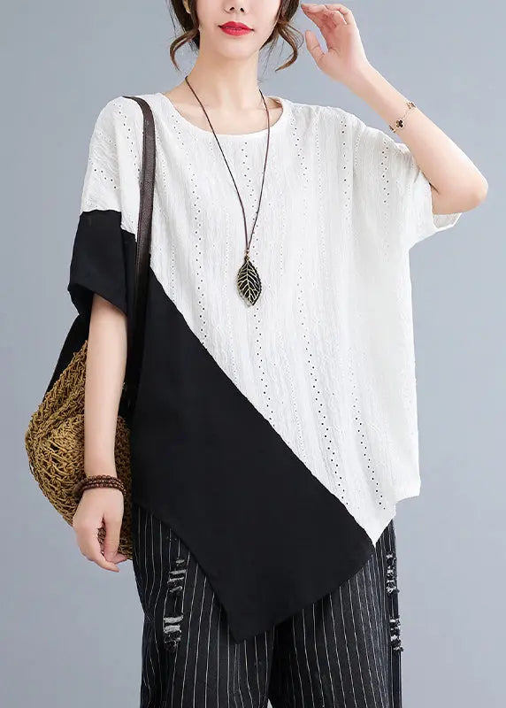 DIY White Asymmetrical Patchwork Hollow Out Cotton Tanks Summer Ada Fashion