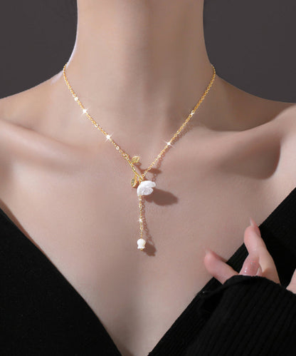 DIY White Copper Overgild Rose Floral Tassel Pendant Necklace LY1792 - fabuloryshop