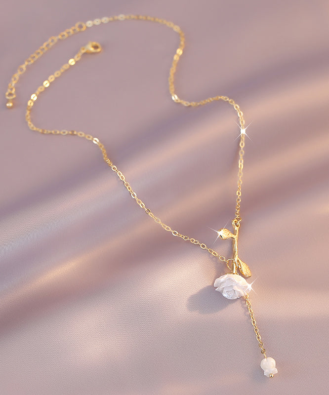 DIY White Copper Overgild Rose Floral Tassel Pendant Necklace LY1792