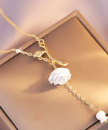 DIY White Copper Overgild Rose Floral Tassel Pendant Necklace LY1792 - fabuloryshop