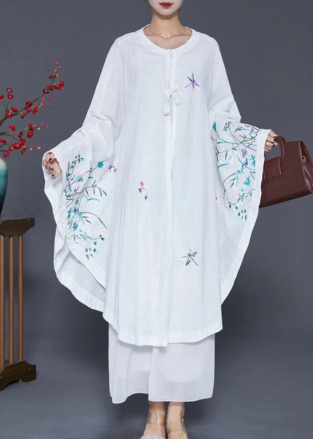 DIY White Embroideried Oversized Linen Dress Fall Ada Fashion