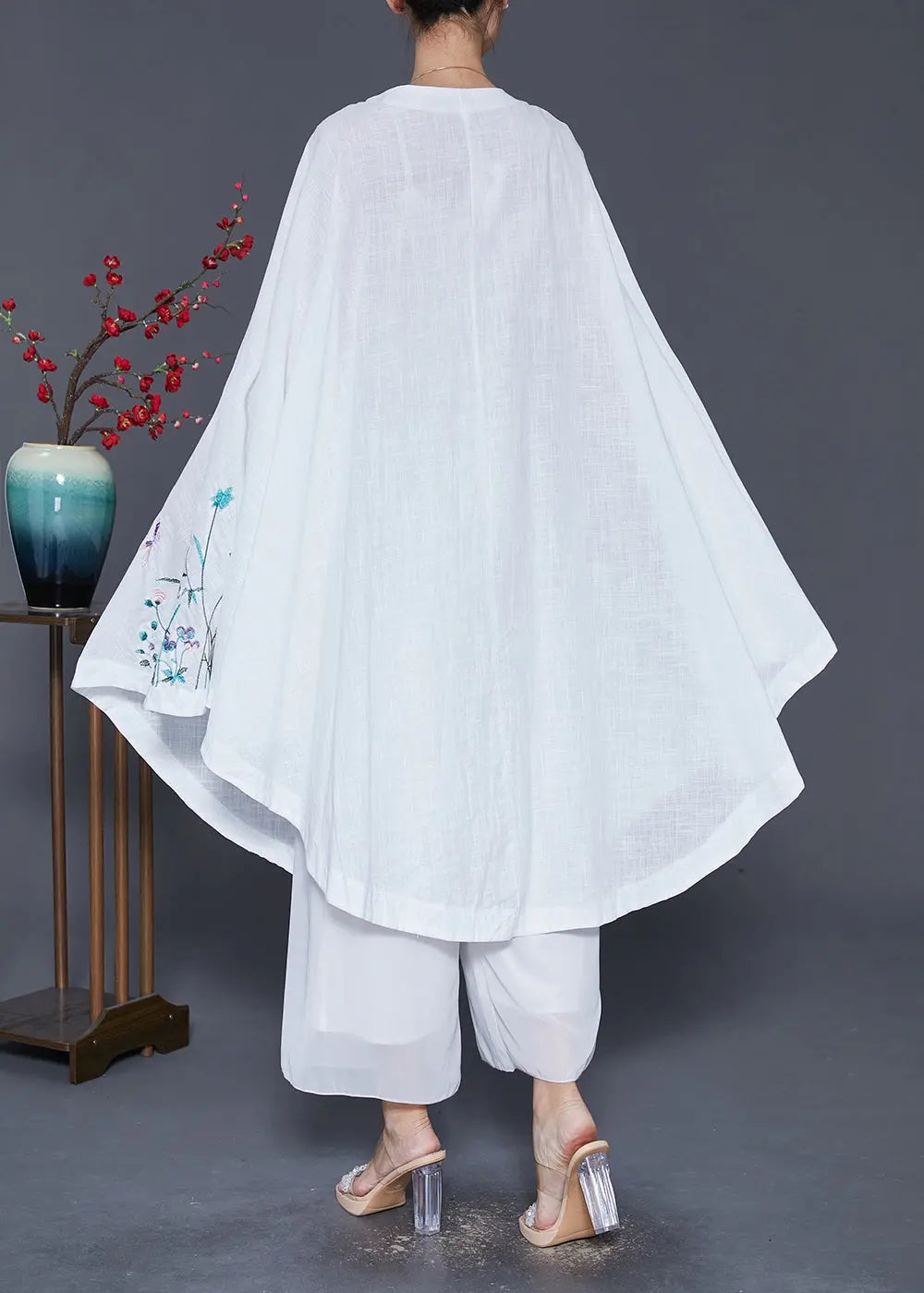 DIY White Embroideried Oversized Linen Dress Fall Ada Fashion