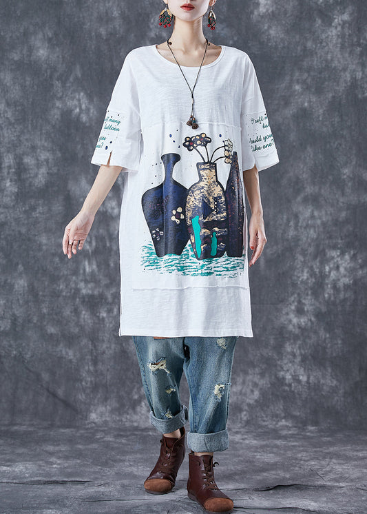 DIY White Oversized Patchwork Applique Cotton Dress Summer Ada Fashion
