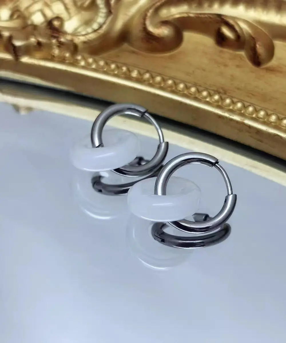 DIY White Sterling Silver Inlaid Jade Hoop Earrings Ada Fashion