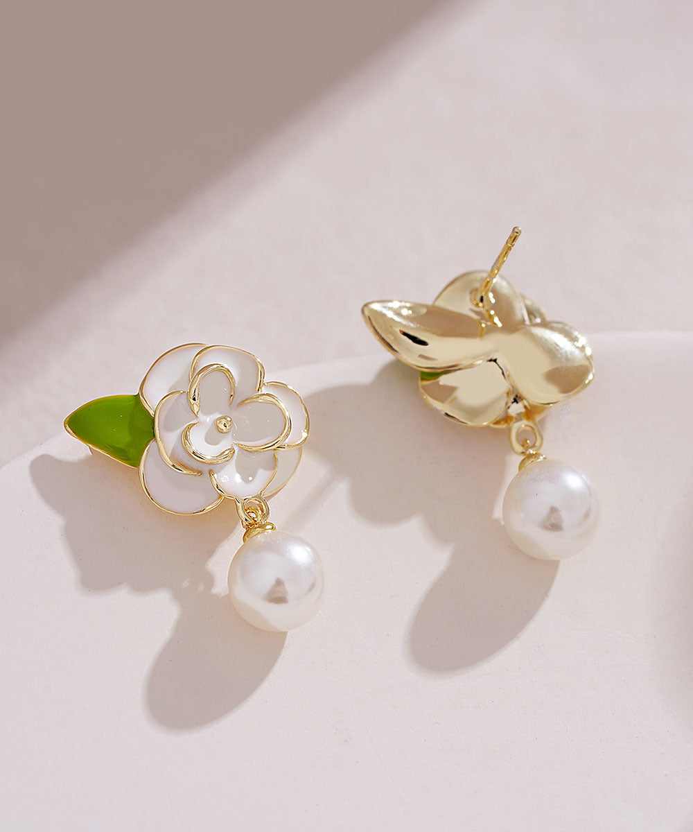 DIY White Sterling Silver Overgild Enamer Pearl Floral Drop Earrings TW1018 - fabuloryshop