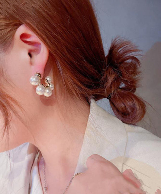 DIY White Sterling Silver Overgild Pearl Hoop Earrings LY1798 - fabuloryshop