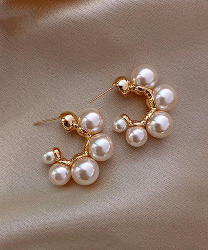 DIY White Sterling Silver Overgild Pearl Hoop Earrings LY1798 - fabuloryshop