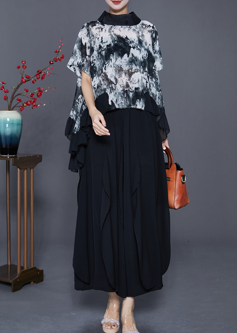 DIY White Tie Dye Low High Design Chiffon Two Pieces Set Summer LY7652
