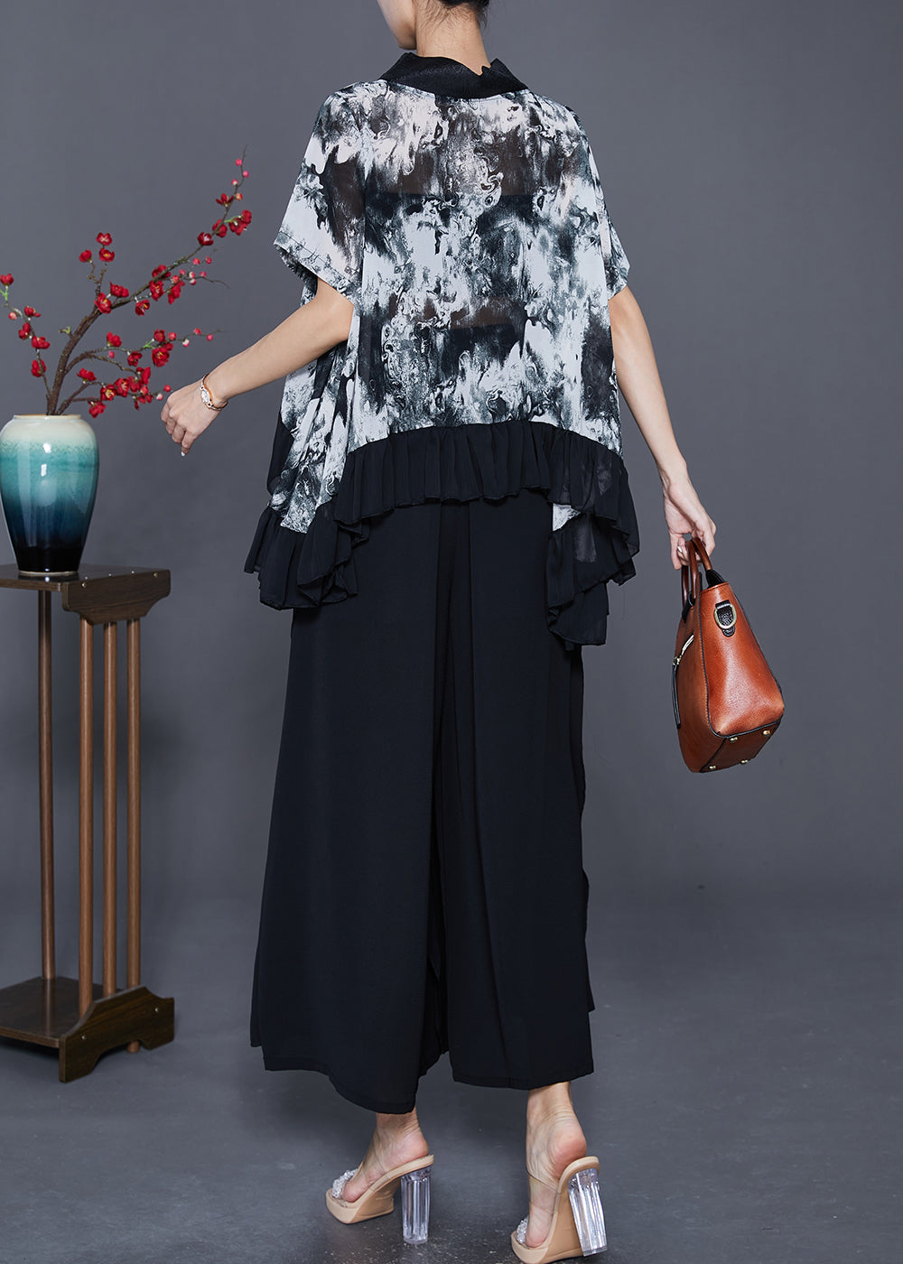 DIY White Tie Dye Low High Design Chiffon Two Pieces Set Summer LY7652