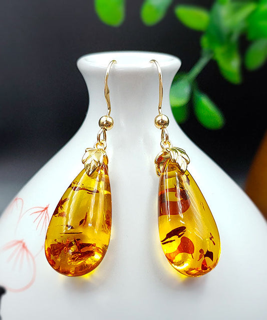 DIY Yellow 14K Gold Amber Water Drop Drop Earrings Ada Fashion