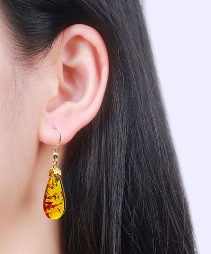 DIY Yellow 14K Gold Amber Water Drop Drop Earrings Ada Fashion