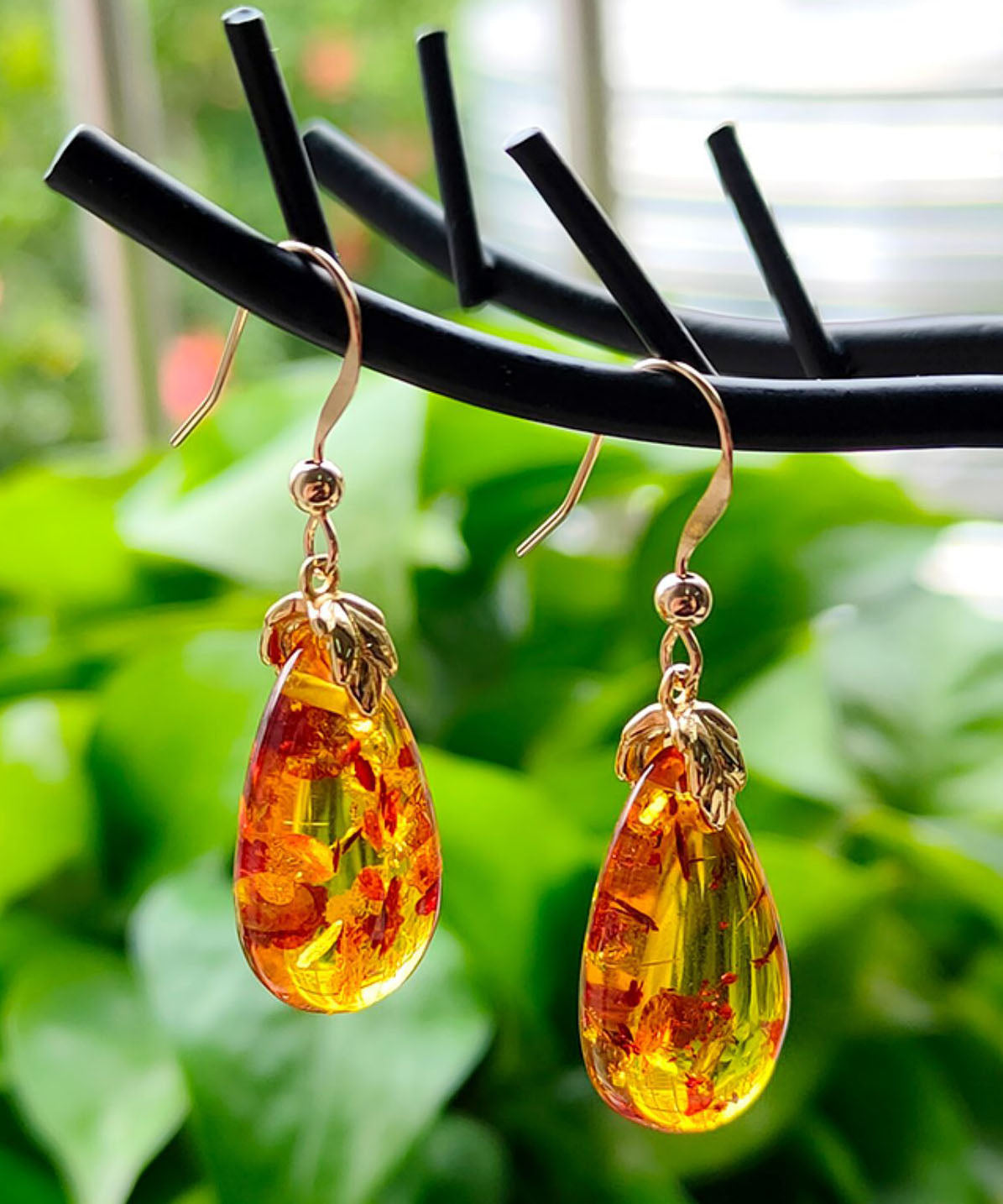 DIY Yellow 14K Gold Amber Water Drop Drop Earrings Ada Fashion