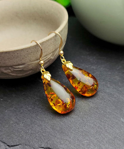 DIY Yellow 14K Gold Amber Water Drop Drop Earrings Ada Fashion