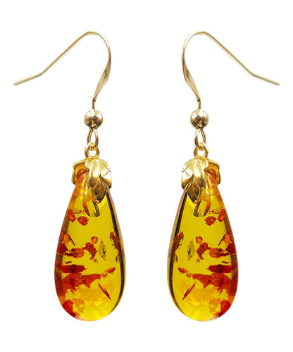 DIY Yellow 14K Gold Amber Water Drop Drop Earrings Ada Fashion