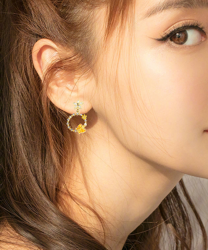 DIY Yellow Butterfly Floral Zircon Drop Earrings LY1785 - fabuloryshop