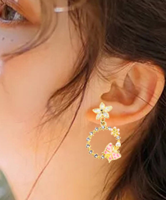 DIY Yellow Butterfly Floral Zircon Drop Earrings LY1785 - fabuloryshop