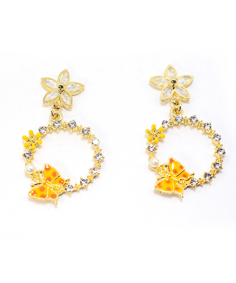 DIY Yellow Butterfly Floral Zircon Drop Earrings LY1785 - fabuloryshop