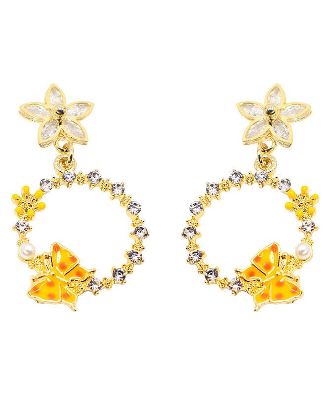 DIY Yellow Butterfly Floral Zircon Drop Earrings LY1785 - fabuloryshop