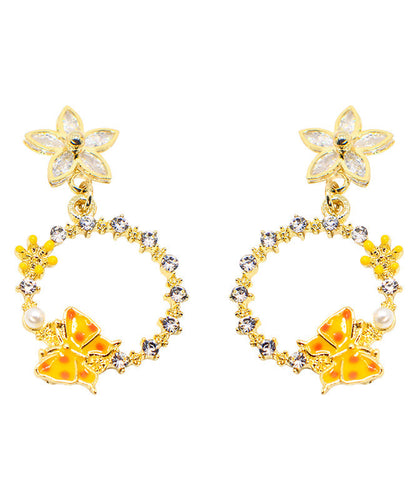 DIY Yellow Butterfly Floral Zircon Drop Earrings LY1785 - fabuloryshop