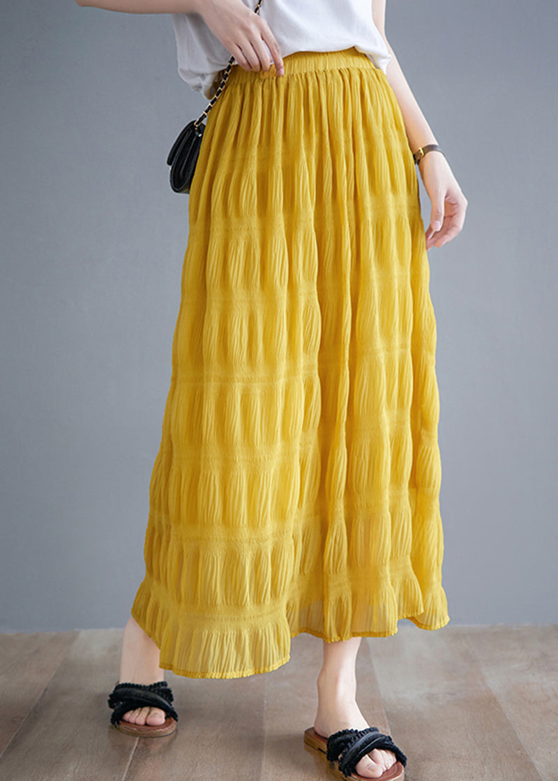 DIY Yellow Elastic Waist Wrinkled Cotton Skirt Summer LY5277 - fabuloryshop