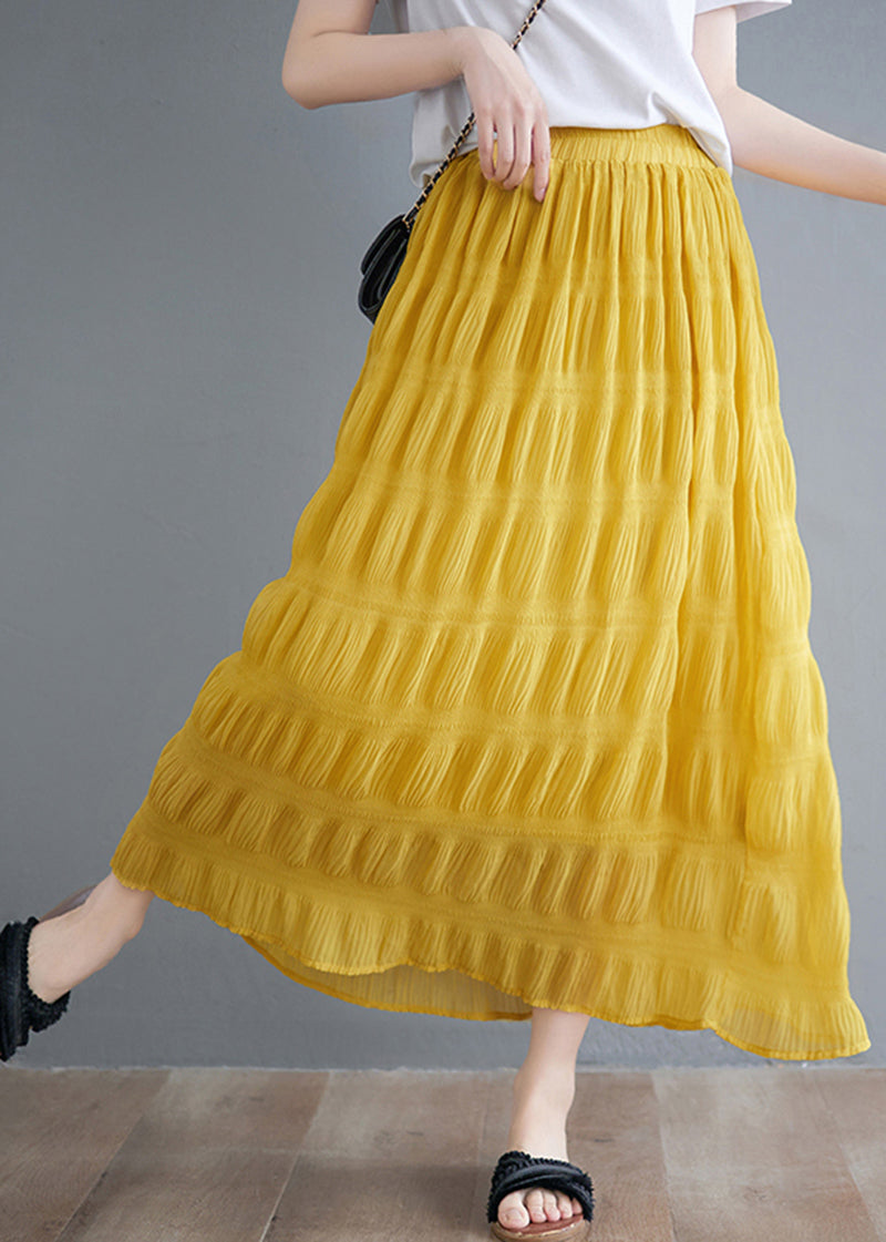 DIY Yellow Elastic Waist Wrinkled Cotton Skirt Summer LY5277 - fabuloryshop