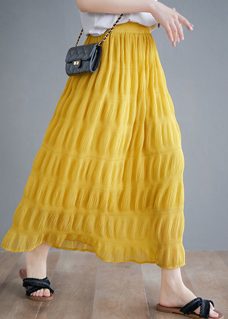 DIY Yellow Elastic Waist Wrinkled Cotton Skirt Summer LY5277 - fabuloryshop