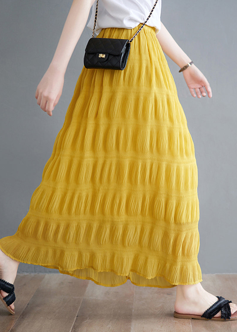 DIY Yellow Elastic Waist Wrinkled Cotton Skirt Summer LY5277 - fabuloryshop