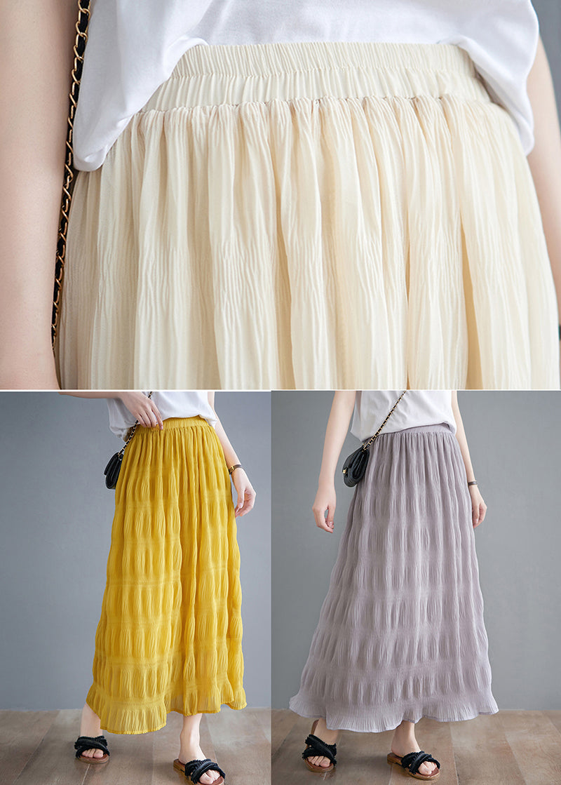 DIY Yellow Elastic Waist Wrinkled Cotton Skirt Summer LY5277 - fabuloryshop