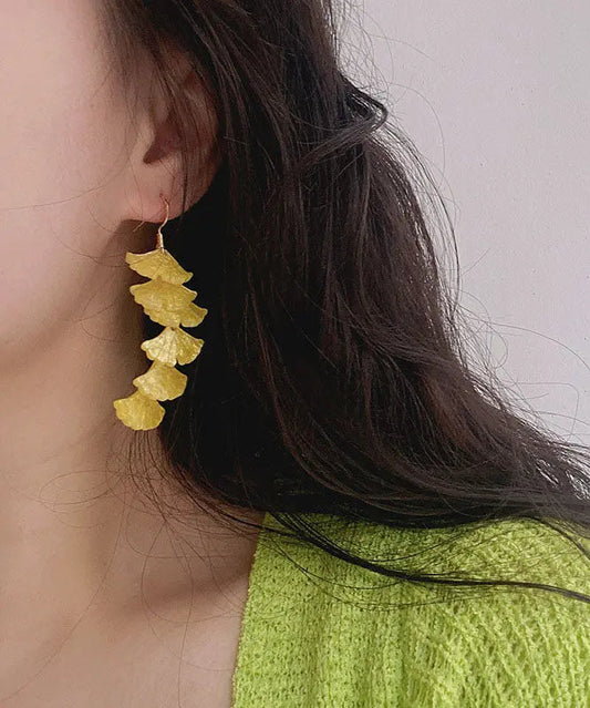 DIY Yellow Overgild Tassel Ginkgo Leaf Drop Earrings Ada Fashion