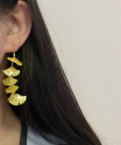 DIY Yellow Overgild Tassel Ginkgo Leaf Drop Earrings Ada Fashion