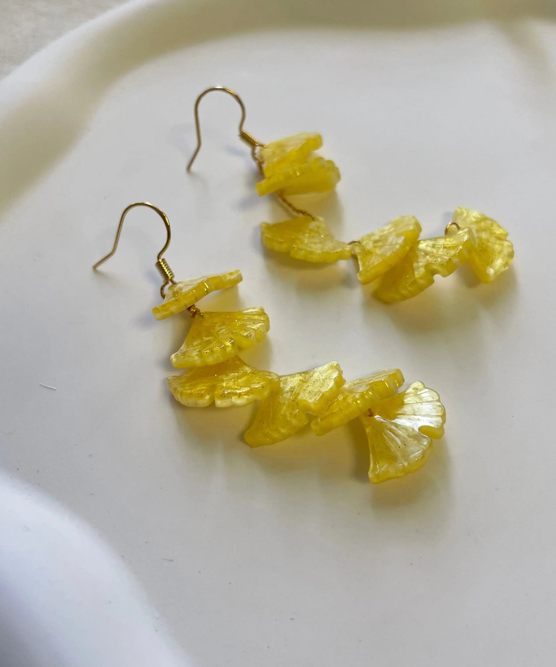 DIY Yellow Overgild Tassel Ginkgo Leaf Drop Earrings Ada Fashion