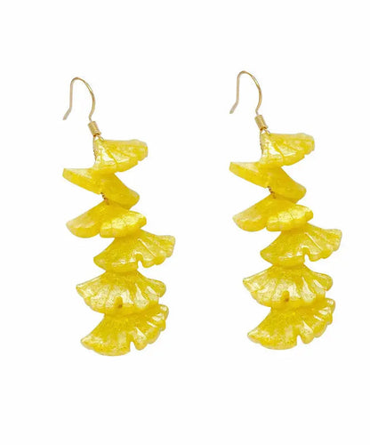 DIY Yellow Overgild Tassel Ginkgo Leaf Drop Earrings Ada Fashion