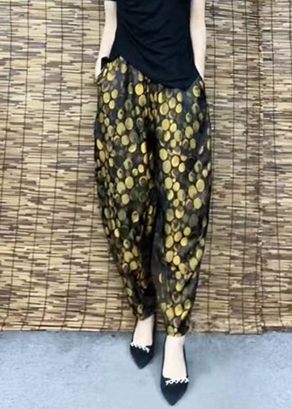 DIY Yellow Pockets Print Elastic Waist Harem Pants Summer TQ1001 - fabuloryshop