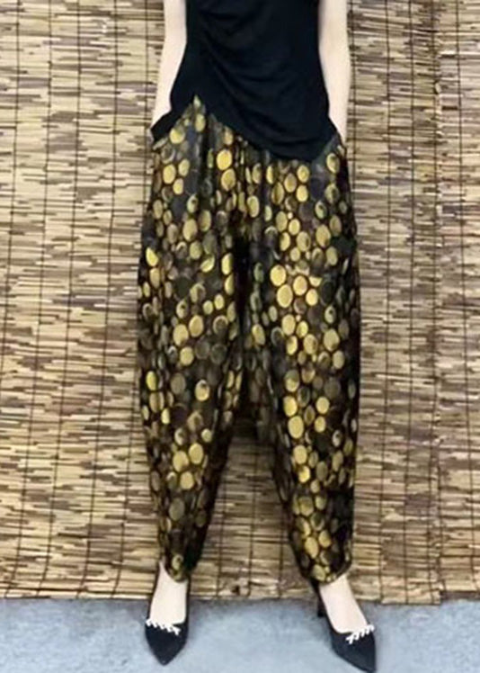 DIY Yellow Pockets Print Elastic Waist Harem Pants Summer Ada Fashion