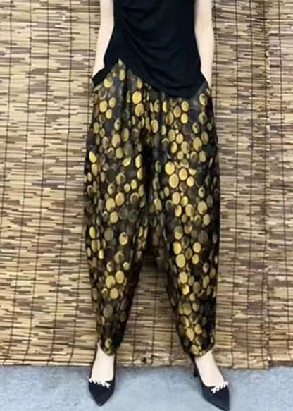 DIY Yellow Pockets Print Elastic Waist Harem Pants Summer Ada Fashion