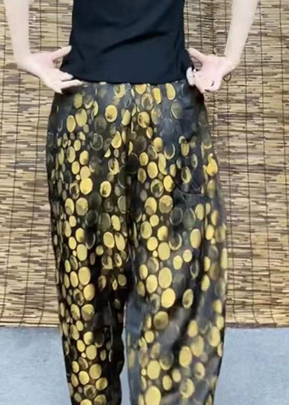 DIY Yellow Pockets Print Elastic Waist Harem Pants Summer TQ1001 - fabuloryshop