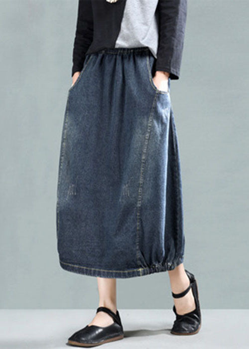 Dark Blue Patchwork Denim A Line Skirt Wrinkled Spring TG1042 - fabuloryshop