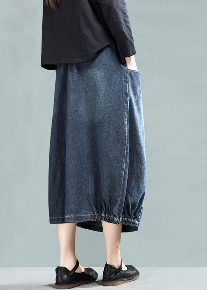 Dark Blue Patchwork Denim A Line Skirt Wrinkled Spring TG1042 - fabuloryshop