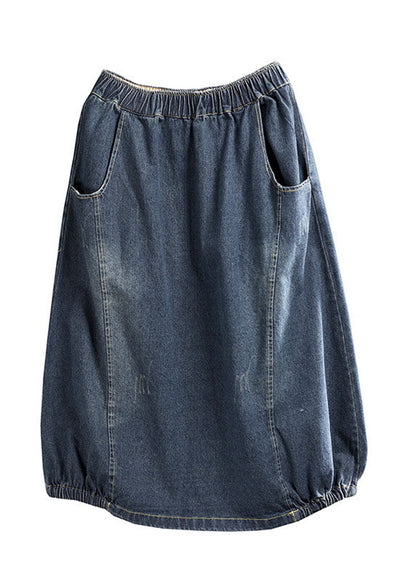 Dark Blue Patchwork Denim A Line Skirt Wrinkled Spring TG1042 - fabuloryshop