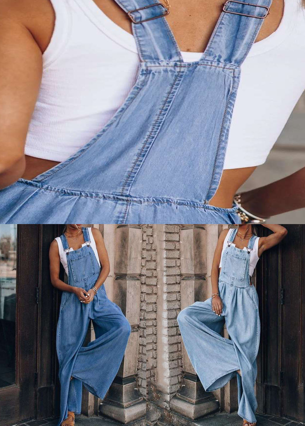 Dark Blue Pockets Patchwork Denim Wide Leg Jumpsuits Summer LY3944 - fabuloryshop