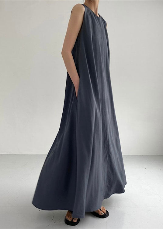 Dark Grey Patchwork Cotton Maxi Dress O Neck Sleeveless LC0443 - fabuloryshop