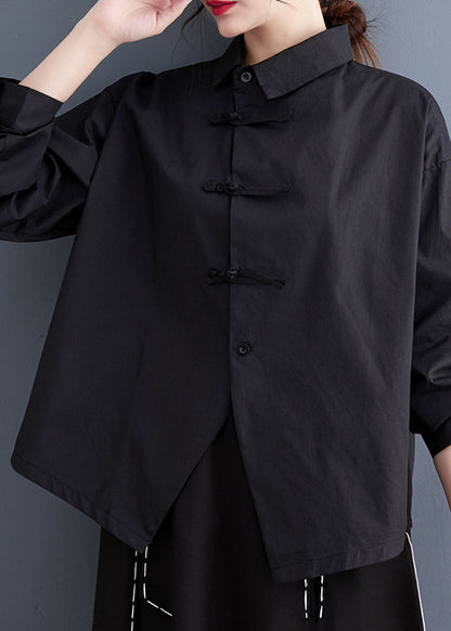 Diy Black Asymmetrical Design Chinese Button Cotton Shirts Spring LY2392 - fabuloryshop