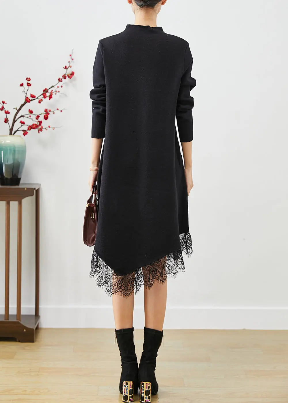 Diy Black Asymmetrical Patchwork Knit Dress Fall Ada Fashion