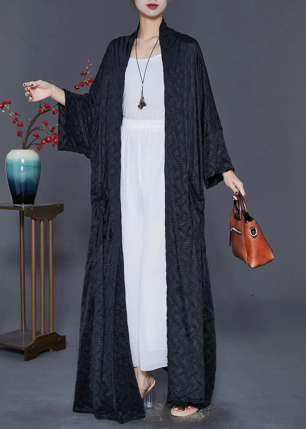 Diy Black Oversized Black Side Open Spandex Long Cardigan Fall Ada Fashion