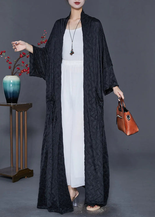 Diy Black Oversized Black Side Open Spandex Long Cardigan Fall Ada Fashion