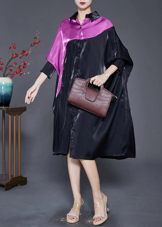 Diy Black Oversized Patchwork Silk Maxi Dress Batwing Sleeve Ada Fashion