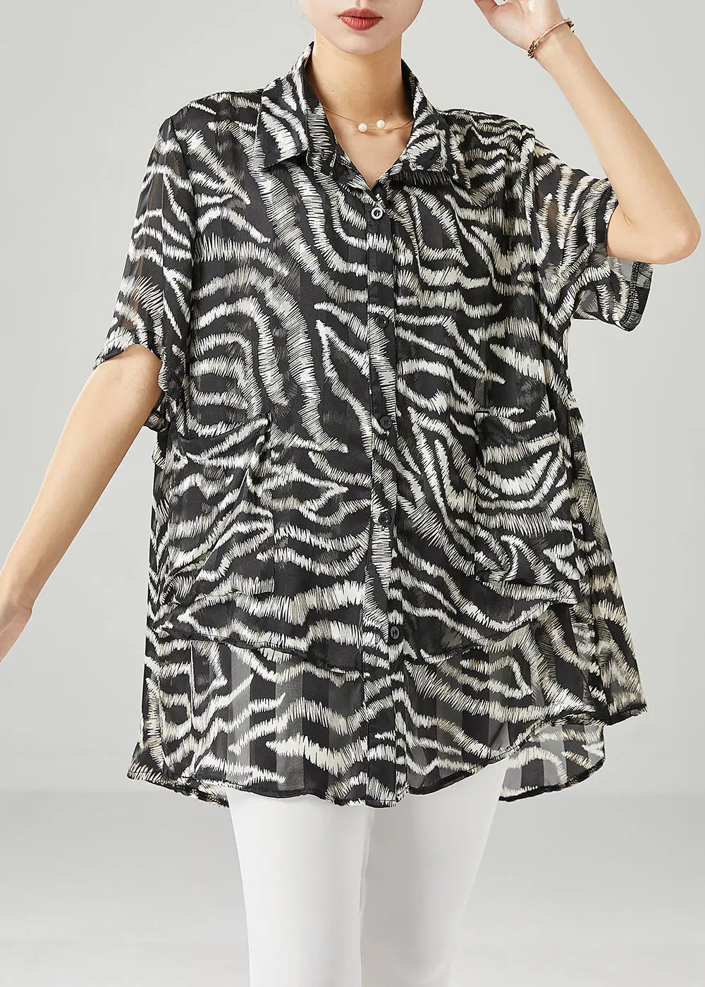 Diy Black Oversized Print Spandex Shirts Summer Ada Fashion