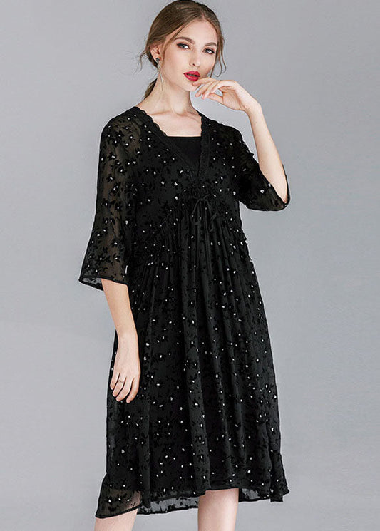 Diy Black V Neck Patchwork Chiffon Dresses Two Pieces Set Spring LY0006 - fabuloryshop